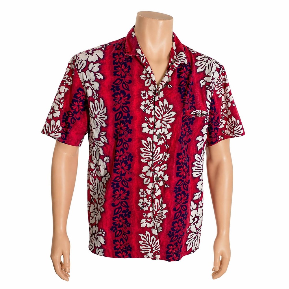 Royal Creations Vtg Hawaiian Aloha Shirt Large Hibiscus Flowers Welt Pocket